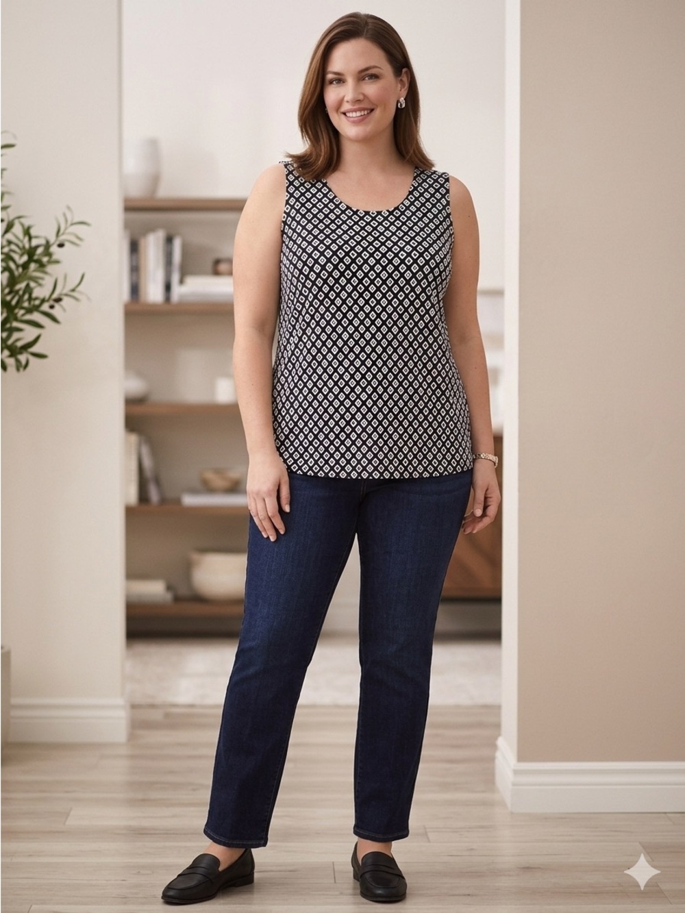 Talbots Geometric Knit Jersey Tunic Tank Top